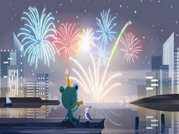 Google doodle ready to enter New Year with fireworks and leaping froggy