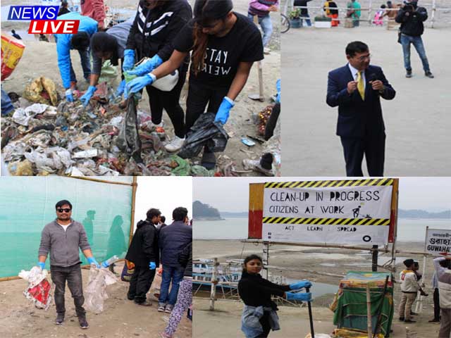 Massive cleanliness drive on the banks of Brahmaputra in Uzanbazar area