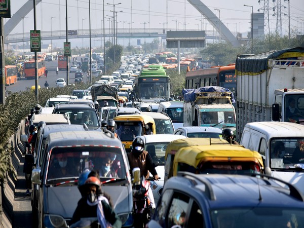 Commuters travel through massive traffic jams due to farmers' protest