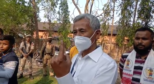 Assam Minister Phani Bhushan Choudhury casts vote in Bongaigaon