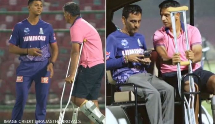 Rahul Dravid Attends Rajasthan Royals Camp on Crutches Despite Injury