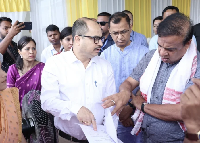 Assam Chief Minister Dr Himanta Biswa Sarma inspecting the site of the erstwhile Assam Co-operative Sugar Mill at Barua Bamungaon in Golaghat today (May 20)