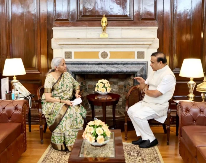 Assam CM Dr Himanta Biswa Sarma calling on Union Finance Minister Nirmala Sitharaman at her North Block office in New Delhi on Thursday (May 22).