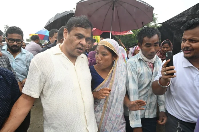 Assam Floods: Assam CM Dr Himanta Biswa Sarma visiting flood-hit Lakhimpur district to assess the situation.